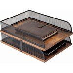 Asfasfq - lot de 2 corbeilles a courrier vintage en bois et mtal, organiseurs de bureau, bac a papier, ...