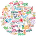 Bgiiik - autocollants de plage tropicale de rves hawaens (50 pices) - mignons, etanches, a thme vintage ...