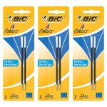 Bic lot de 3 packs 2 recharges pour stylo bille 4 couleurs pointe moyenne 1 mm bleu