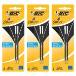 Bic lot de 3 packs 2 recharges pour stylo bille 4 couleurs pointe moyenne 1 mm noir