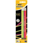 Bic lot de 4 crayon evolution fluo hb, avec gomme blister a 4 couleurs assorties