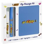 Bic my message kit be a hero - kit de papeterie avec 1 stylo - bille bic 4 couleurs / 1 surligneur bic ...