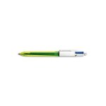 Bic stylo bille 4 couleurs neon. 3 couleurs 1 mm : bleu, noir, vert. 1 couleur 1, 6 mm : jaune fluo