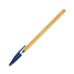 Bic stylo a bille pointe fine encre bleue corps plastique orange a capuchon orange