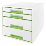Bloc de classement - leitz - wow cube - 4 tiroirs - blanc / vert - ultra brillant