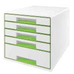 Bloc de classement - leitz - wow cube - 5 tiroirs - blanc / vert - ultra brillant