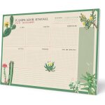 Bloc notes a3 semainier botanical cacti, version anglaise - sous - main bureau, planner hebdomadaire ...