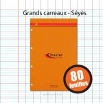 Bloc notes - a4 + - 21x 31, 8cm - grands carreaux - 80 feuilles - master
