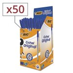 Boite de 50 stylos bic cristal medium bleu
