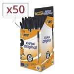 Boite de 50 stylos bic cristal medium noir