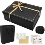 Boite cadeau avec couvercle 25 * 18 * 8. 5cm boite cadeau pliable noire avec n?ud et sac cadeau, grand ...