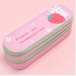 Bo�te a crayons en toile de grande capacit�, 1 pi�ce, double couche, kawaii, papeterie scolaire