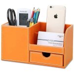 Bo�te de rangement multifonction en cuir et bois pour stylos, crayons, t�l�phones portables, cartes de ...