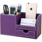 Bo�te de rangement multifonction en cuir et bois pour stylos, crayons, t�l�phones portables, cartes de ...