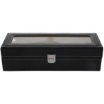 Bo�tier de montre en cuir noir, bo�te a bijoux, cadeau pour homme (6 compartiments)