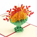 Bouquet de roses rouges jaunes 3d dans un vase elgant carte de voeux 15 * 15cm - cartes de voeux heureuses ...