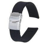 Bracelet de montre de sport en caoutchouc et silicone noir, avec d�ploiement de boucle, etanche, 22 mm ...