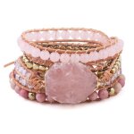 Bracelet en pierre naturelle pour femmes, quartz rose, perles de cristal, bijoux boh�miens