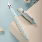 C3 stylo - plume en iridium a pointe fine et douce en forme de noeud chinois sculpt� bleu clair et motif ...
