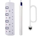 Cble d'extension 4 voies avec interrupteurs, accessoire d'alimentation portable blanc, 10 pieds, 13a, ...