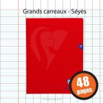 Cahier - 24x32(cm) - grands carreaux - 48 pages - couverture en polypro - sans spirale - clairefontaine ...