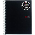 Cahier - a4 (21x29, 7cm) - petits carreaux - 200 pages - couverture en polypro noir - a spirale - miquelrius ...