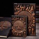 Cahier de coloriage avec gravure de l'arbre de vie en anaglyphe, carnet avec couverture r�tro en bronze, ...