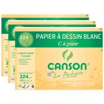 Canson lot de 3 pochettes de 12 feuilles papier dessin  c  a grain a4 224g blanc