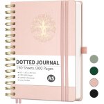 Carnet a5 bullet dot journal - couverture rigide en cuir - carnet de croquis a spirales - 300 pages - ...