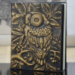 Carnets et journaux vintage en cuir epais fait a la main, hibou sculpt�, journal agenda, carnet de croquis ...