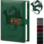 Carnet de notes en cuir dragon - couverture rigide - rechargeable - papier lign ou vierge - avec cadenas ...