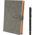Carnet de notes en cuir pu gris clair avec stylo - confrencier a5 rechargeable avec pages epaisses - ...
