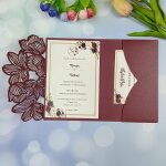 Carte d'invitation de mariage dcoupe au laser, feuilles vertes, noir creux, leic - fold, or, cuir chevelu ...