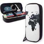 Carte du monde en encre noire et blanche porte - crayon grande capacit� pochette a crayons organisateur ...