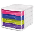Cep module de classement tonic en polystyr�ne. 4 tiroirs assortis : rose, bleu, lilas, anis