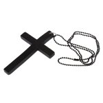 Cha�ne perl�e en m�tal, pendentif croix en bois, collier noir