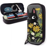 Chat noir avec fleurs porte - crayon grande capacit� pochette a crayons organisateur de papeterie avec ...