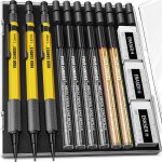 Checarzhn - - no1 - lot de 3 porte - mines de 1, 3 mm avec etui, crayons de charpentier en mtal robuste ...