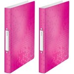 Classeur 2 anneaux ronds 25 mm - rose mtallis (lot de 2)