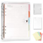 Classeur a5 a anneaux, 6 trous en pvc souple transparent cahier classeur rechargeable, avec 45 feuilles ...