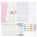 Classeur a6 en cuir pu rechargeable, planificateur de budget, 6 anneaux ronds, couverture de carnet de ...