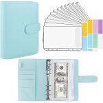 Classeur a6 en pu cuir, budget planner, housse de cahier 6 anneaux avec 12 pochettes transparentes zippes ...