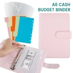Classeur en cuir pu rose avec 12 pochettes en pvc, 5 feuilles de notes, anneaux en acier inoxydable, ...