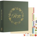 Classeur de recettes rigide 3 anneaux, grand classeur souple avec 8 intercalaires et 2 autocollants, ...