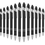 Coffret de 12 stylos a bille en m�tal noir avec pointes stylet pour ecoles, bureaux et ev�nements - recharges ...