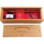 Coffret - encre pour stylo plume - bleu saphir - 5 plumes métal - herbin Coffret - encre pour stylo plume - bleu saphir - 5 plumes métal - herbin