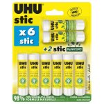 Colle - uhu - stic - lot de 6 b�tons - sans solvant - 98% d'origine naturelle - s�chage rapide