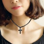 Collier de perles en h�matite magn�tique unisexe, en croix, pour th�rapie, soins de sant�, noir