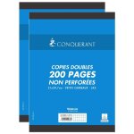 Conqurant lot de 2 copies doubles non perfores a4 200p 70g petits carreaux sous film blanches