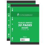 Conqu�rant lot de 2 feuillets mobiles dessin 21 x 29, 7 cm 120g 25 feuilles uni blanc